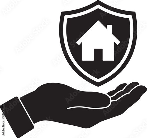 A hand holding a shield with a house icon, symbolizing protection and security for home and property from various threats and risks effectively.