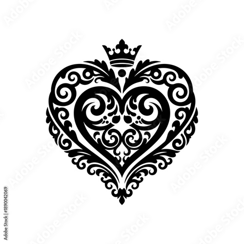 Ornate Heart with Crown Illustration Design.
