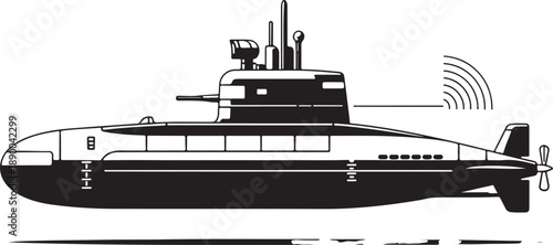 Naval Submarine Silhouette with Active Signal Transmission