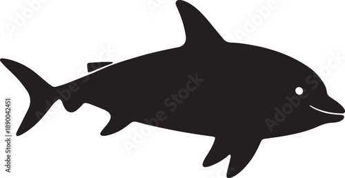 Silhouette of a Dolphin Swimming in the Ocean black white