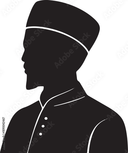 Silhouette of a Person Wearing a Black Hat and Collared Shirt
