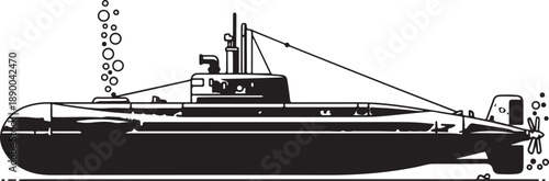 Silhouette of a Submarine with Fish Swimming in the Ocean