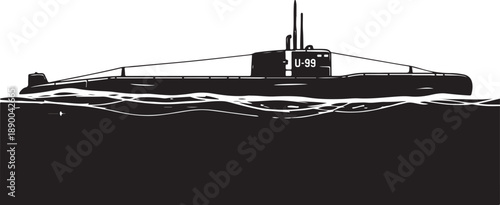 Submarine Silhouette on White Background