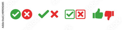 Collection of green checkmarks and red crosses indicating approval and rejection