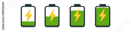 Four battery icons showing different levels of charge from empty to full