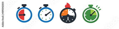 Collection of four stopwatch icons representing time, speed, and urgency