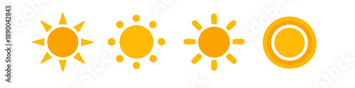 Collection of stylized sun icons in various designs and shapes for weather or energy concepts