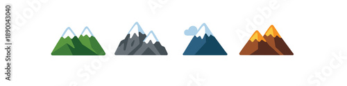 Collection of stylized mountain peaks in various colors and styles