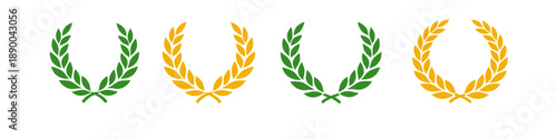 Set of four laurel wreath icons in green and gold colors, symbolizing achievement and victory
