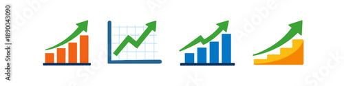 Collection of diverse financial growth charts and upward trending arrows
