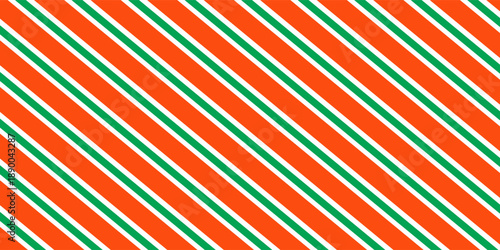Striped candy cane Christmas seamless pattern. Red and green diagonal lines wallpaper. Winter holiday present wrapping paper. Vector gift decor backdrop. Xmas peppermint repeating background.Eps10