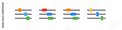 Set of colorful sliders and toggles representing settings and controls