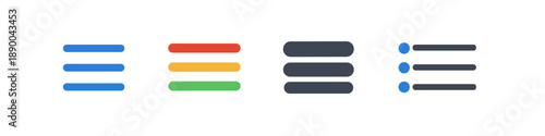 Collection of hamburger menu icons in different styles and colors for UI design