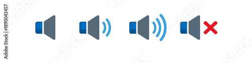 Set of four speaker volume icons showing different levels from mute to loud