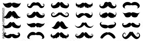 Mustache silhouettes collection in black. Various classic and vintage mustache styles