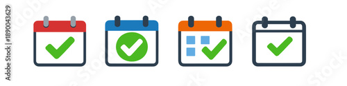 Set of calendar icons with checkmarks indicating completed tasks or scheduled events