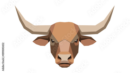 A stylized, geometric brown bull's head with sharp horns, representing strength and determination in a modern, minimalist graphic design.