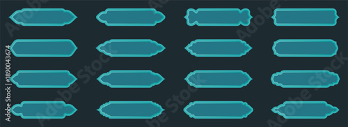 Decorative turquoise label frames collection. Ornamental horizontal badges with layered outlines