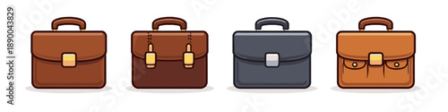 Collection of four different briefcases and attaché cases in various colors and styles