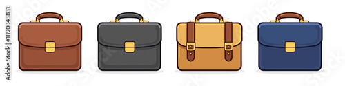 Collection of four diverse business briefcases in different colors and styles