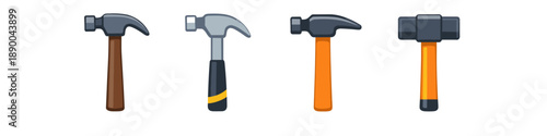 Collection of four different hammers with cartoonish design and white background