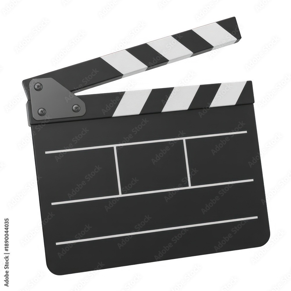 Fototapeta premium Black and white clapperboard isolated on a transparent background