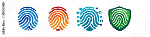 Set of fingerprint icons representing security, identity, and technology concepts