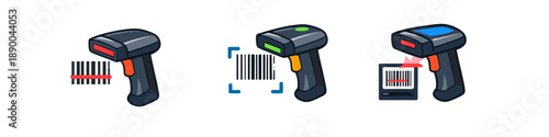 Barcode scanner icons showing different scanning actions and devices
