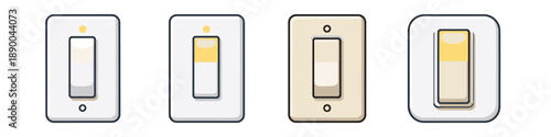 Set of four different light switches, showing on and off positions and different styles