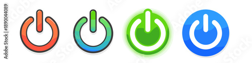 Collection of colorful power buttons with different styles and glowing effects