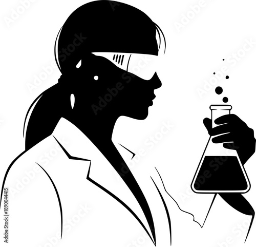 Female Scientist Silhouette with Laboratory Flask, Empowered Woman in STEM Vector Illustration for International Women's Day and Science Education