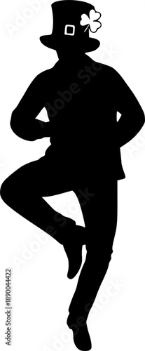 Dynamic Silhouette of Person Dancing Irish Jig for St. Patrick's Day Celebration, Festive Traditional Dance Vector Icon Isolated on White Background