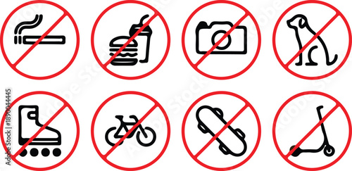 no prohibited forbidden red line icon set vector illustration no sign image 