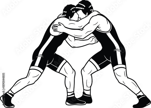 a dynamic illustration depicts two male athletes intensely engaged in a grappling wrestling match showcasing strength and physical competition high quality