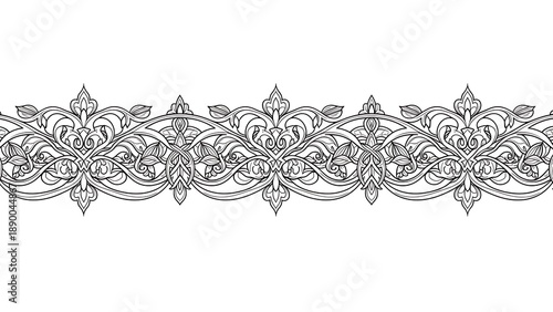 Elegant Ornate Floral Border Seamless Vector Pattern