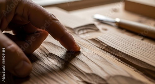 Wallpaper Mural Close up of a hand touching carved wood surface woodworking concept Torontodigital.ca