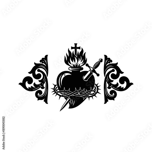 Sacred Heart Symbol with Crown of Thorns.