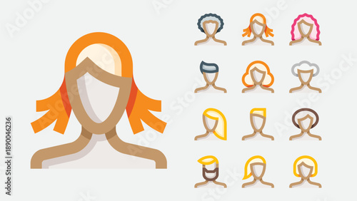 Hairstyle models and hair salon icons set