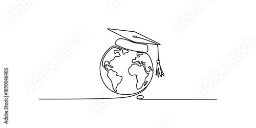 Continuous line drawing showing global education and academic achievement