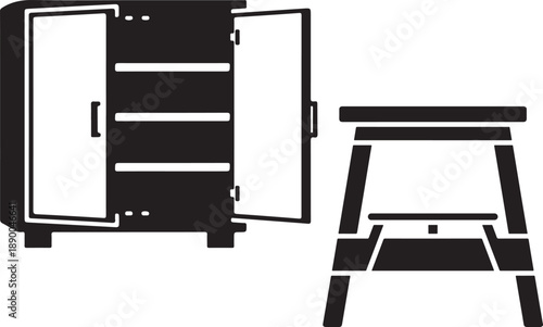 Identical wardrobe and a stool silhouette 