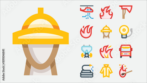 Firefighter and emergency rescue icons set