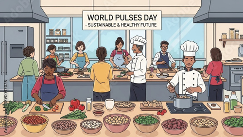 People cooking together in a kitchen for world pulses day promoting sustainable and healthy future