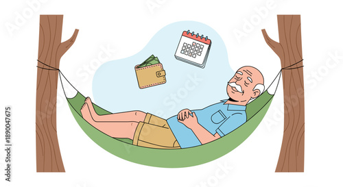 Elderly man relaxing in a hammock with savings for retirement and fulfilling dreams, ideal for retirement planning and financial wellness promotions