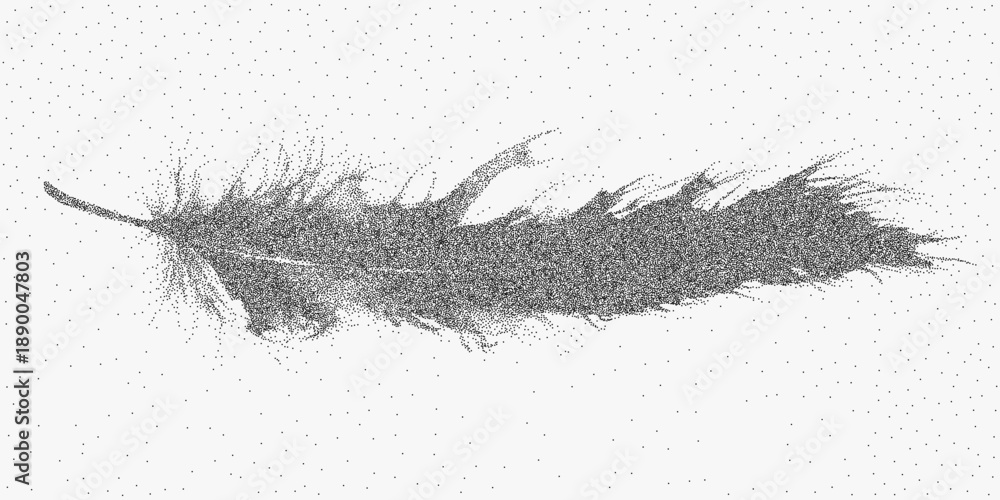 Fototapeta premium Elegant feather illustration with delicate stipple grain, subtle dust and light speckle overlay creating a refined vintage texture on the soft curves.