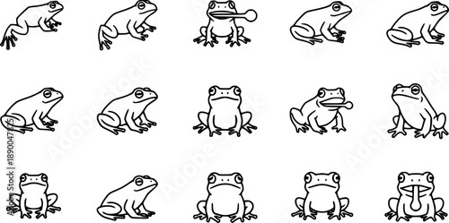 set of icons line Frog, isolated silhouette, black and white