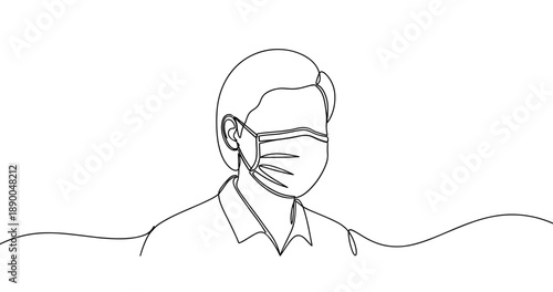 Line art illustration of a masked male adult. No editable stroke