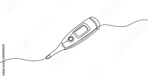 Digital thermometer line art on white background. No editable stroke