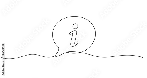 Minimalist continuous line drawing of information icon in speech bubble. No editable stroke