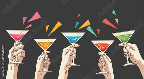 Cheers with Colorful Cocktails and Confetti - Festive Celebration and Party