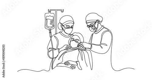 Medical team performing surgery line art. No editable stroke